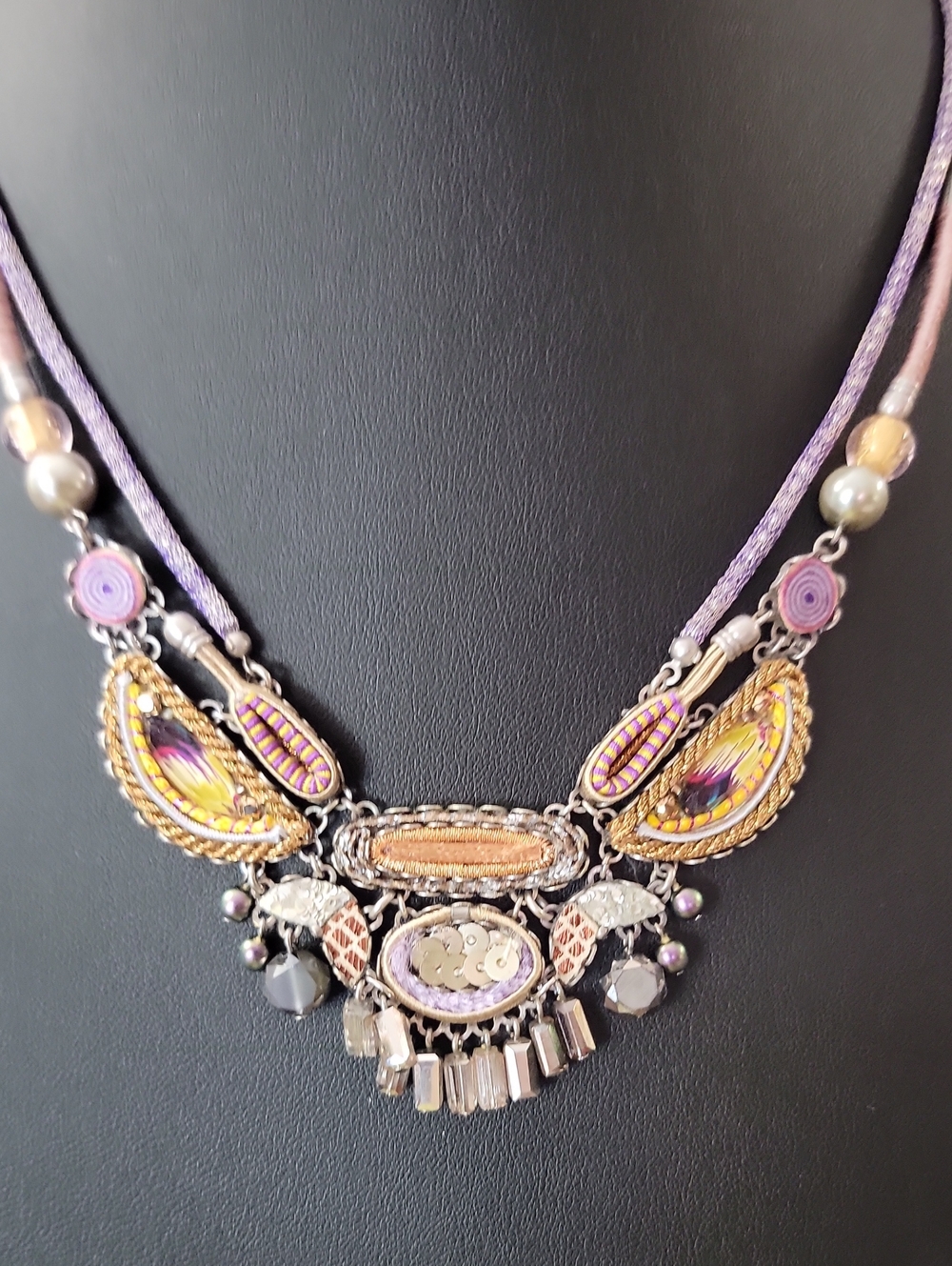 Ayala Bar Purple and Gold Beaded Statement Necklace